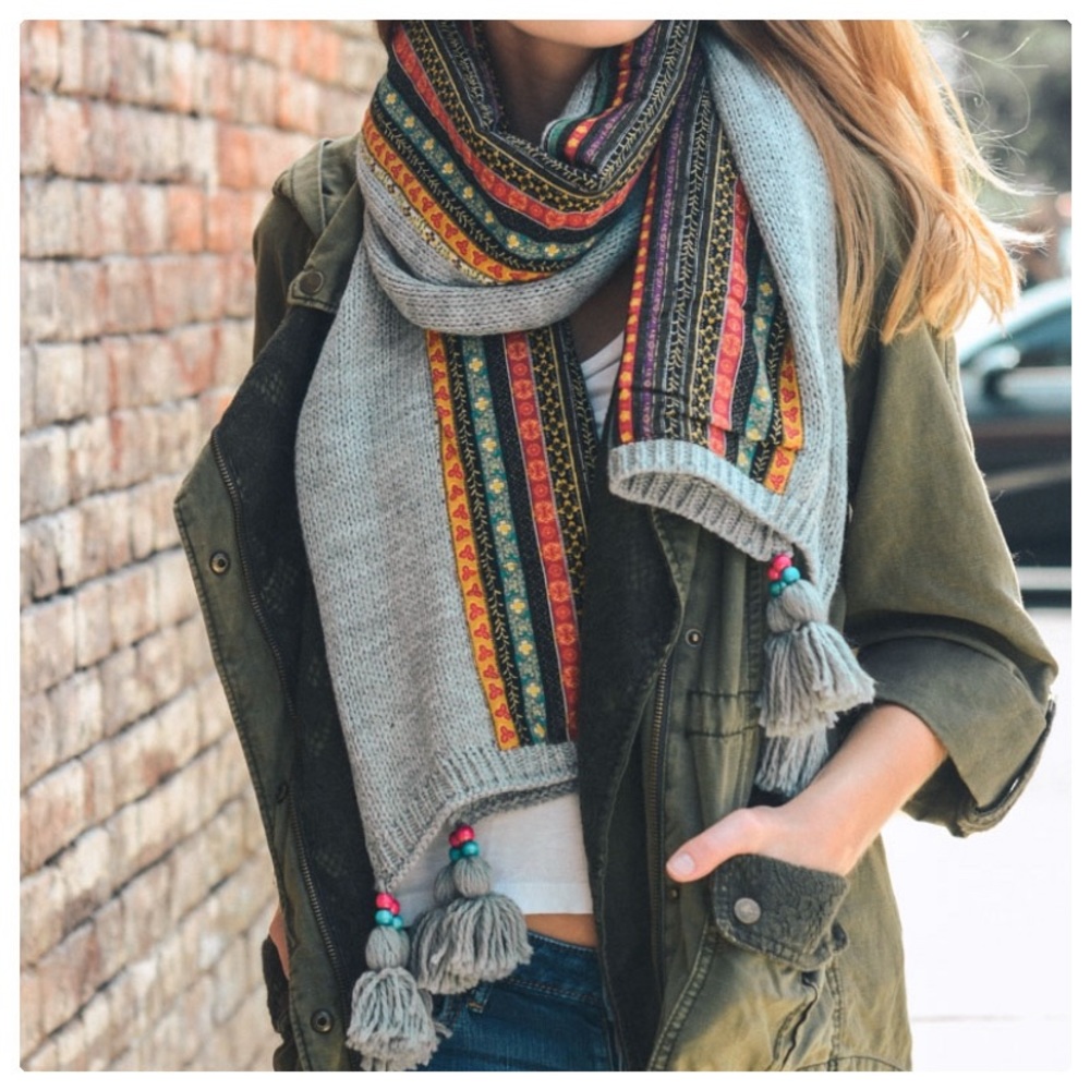 Bohemian Knit Braided & Tassel Scarf - Picture 2 of 8